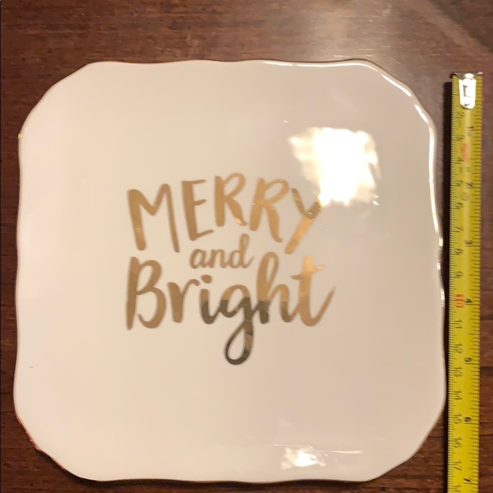 Merry & Bright Holiday Appetizer Plates Christmas Dessert Plates Gold Trim - Picture 5 of 5